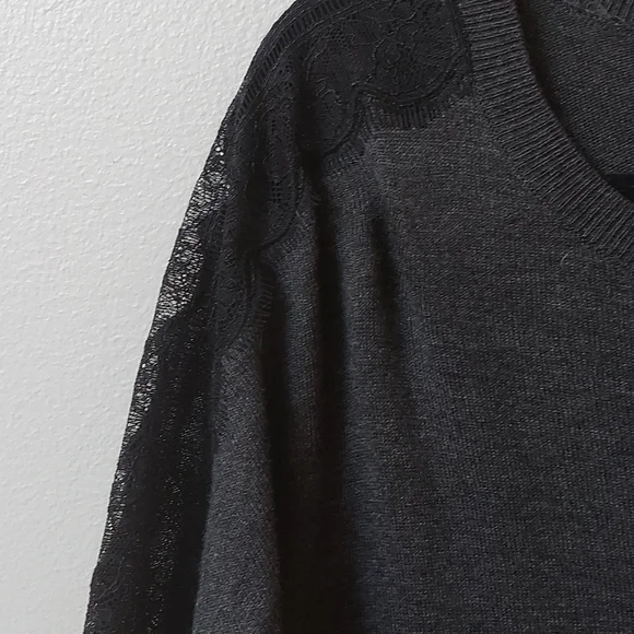 Loft lace sleeve grey sweater large - Picture 2 of 2